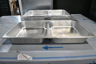 3 BRAND NEW SCRATCH AND DENT! 4070112D Choice Full Size 2 1/2" Deep Divided Anti-Jam Stainless Steel Steam Table / Hotel Pan - 24 Gauge. 3 Times Your Bid!