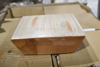 BRAND NEW SCRATCH AND DENT! Box of 30 Lancaster Table & Seating 349ANTWTSAMP 5" x 5" Square Solid Wood Live Edge Table Top with Bleached Oak Finish - Sample