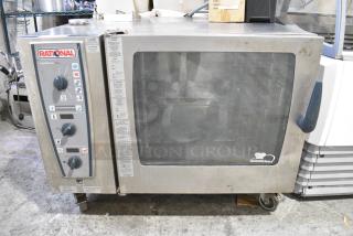 Rational CMP 62G Stainless Steel Commercial Natural Gas Powered CombiMaster Plus Combi Convection Oven on Commercial Casters.