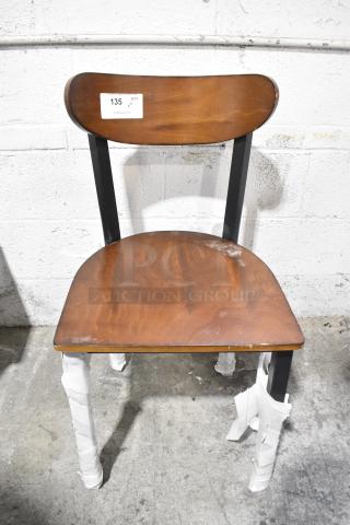 2 BRAND NEW SCRATCH AND DENT! Lancaster Table & Seating Black Metal Dining Height Chair w/ Wood Pattern Back Rest and Seat. 2 Times Your Bid!