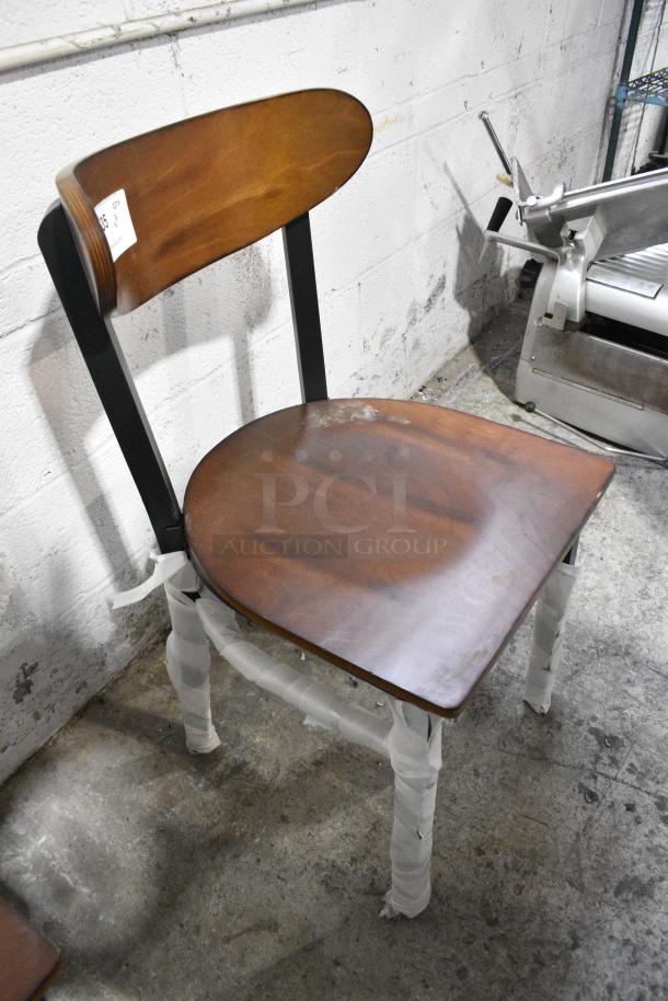2 BRAND NEW SCRATCH AND DENT! Lancaster Table & Seating Black Metal Dining Height Chair w/ Wood Pattern Back Rest and Seat. 2 Times Your Bid! - Image 2 of 8