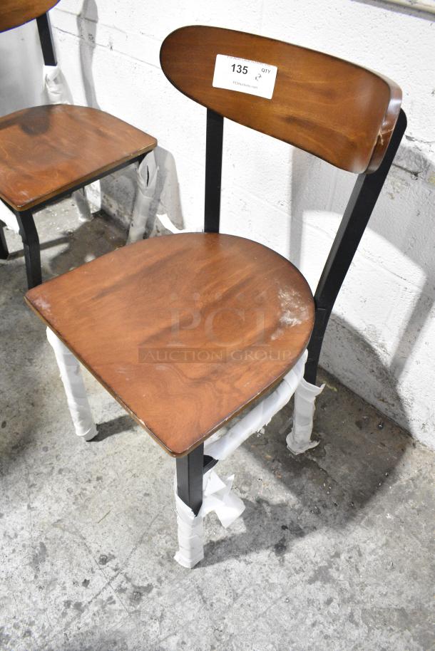 2 BRAND NEW SCRATCH AND DENT! Lancaster Table & Seating Black Metal Dining Height Chair w/ Wood Pattern Back Rest and Seat. 2 Times Your Bid! - Image 3 of 8