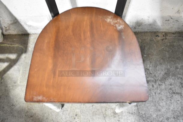 2 BRAND NEW SCRATCH AND DENT! Lancaster Table & Seating Black Metal Dining Height Chair w/ Wood Pattern Back Rest and Seat. 2 Times Your Bid! - Image 5 of 8