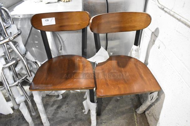 2 BRAND NEW SCRATCH AND DENT! Lancaster Table & Seating Black Metal Dining Height Chair w/ Wood Pattern Back Rest and Seat. 2 Times Your Bid! - Image 6 of 8