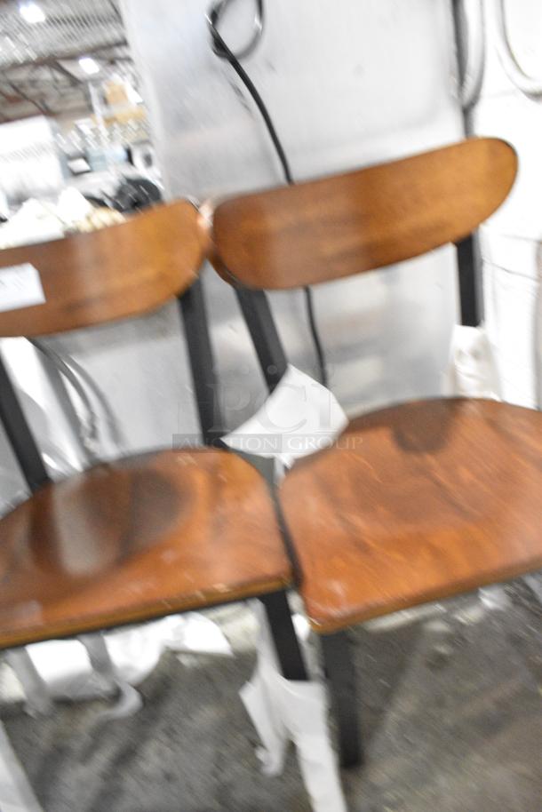 2 BRAND NEW SCRATCH AND DENT! Lancaster Table & Seating Black Metal Dining Height Chair w/ Wood Pattern Back Rest and Seat. 2 Times Your Bid! - Image 7 of 8