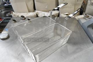 2 BRAND NEW SCRATCH AND DENT! 190FB1785 Anets A4500309 Equivalent 17" x 8 1/4" x 6" Fryer Basket with Front Hook. 2 Times Your Bid!