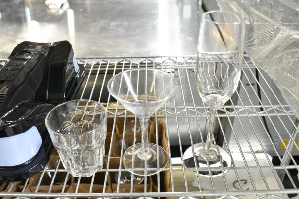 3 BRAND NEW SCRATCH AND DENT! Items Including Libbey 7500 Vina 8 oz. Customizable Flute Glass - 9/Case, Anchor Hocking H037524 Ashbury 4.5 oz. Martini Glass - 29/Case, Martini Glasses. 3 Times Your Bid! - Image 1 of 9
