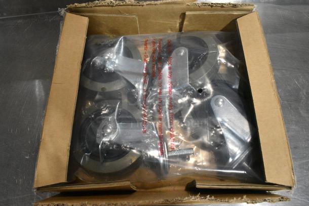 4 BRAND NEW SCRATCH AND DENT! Box of 4 Steelton 465CASTER4 4" Poly Casters - 2 with Brakes. 4 Times Your Bid! - Image 1 of 4