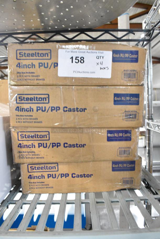 4 BRAND NEW SCRATCH AND DENT! Box of 4 Steelton 465CASTER4 4" Poly Casters - 2 with Brakes. 4 Times Your Bid! - Image 4 of 4