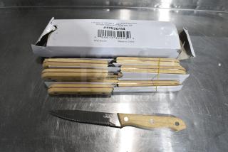 Box of 15 BRAND NEW SCRATCH AND DENT! Box of 17620114 Choice 5" Steak Knife with Light Brown Wood Handle - 12/Pack