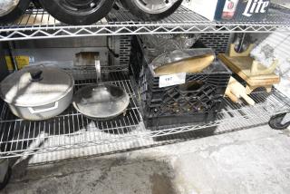 ALL ONE MONEY! Tier Lot of Various Items Including Skillet, Stools, Vases, Rolling Pins.