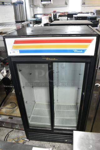 True GDM-33-LD Metal Commercial 2 Door Reach In Cooler Merchandiser w/ Poly Coated Racks. 115 Volts, 1 Phase. Tested and Working!