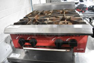 2021 Avantco 177CAGR424 Stainless Steel Commercial Countertop Natural Gas Powered 4 Burner Range.