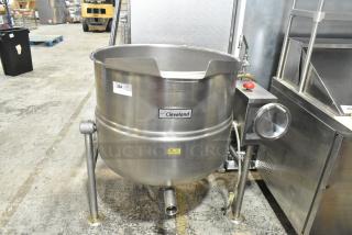 Cleveland KDL-60-T Stainless Steel Commercial Floor Style Direct Steam Powered 60 Gallon Manual Tilt Steam Kettle.