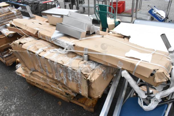 10 BRAND NEW SCRATCH AND DENT! Items Including 600WS1896HD Regency 16 Gauge Stainless Steel 18" x 96" Heavy Duty Wall Shelf, 712B5536D Steelton Stainless Steel Double Tier Speed Rail - 36", 712B5515D Steelton Stainless Steel Double Tier Speed Rail - 15", 600CDT48R Regency 16 Gauge 4' Clean Dish Table - Right Drainboard, 16436RTFWHM Lancaster Table & Seating 36" Round Thermo-Formed MDF Table Top with White Marble Finish, 600T3060G Regency 30" x 60" 18-Gauge 304 Stainless Steel Commercial Work Table with Galvanized Legs and Undershelf. 10 Times Your BId! - Image 3 of 11