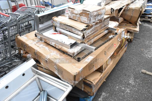 12 BRAND NEW SCRATCH AND DENT! Items Including 4 522HF2520 Steelton 20"(H) x 25"(W) x 2"(T) Stainless Steel Hood Filter, 35128051006 Cooking Performance Group 35128051006 Back Panel Assembly for S36 Series Ranges, 164PBVS48RW Lancaster Table and Seating Vineyard 48" Pine Wood Portable Bar with Vintage White Finish, 460EG2448 Regency 24" x 48" NSF Green Epoxy Wire Shelf, 600TB3024G Regency 30" x 24" 18-Gauge 304 Stainless Steel Equipment Filler Table with Backsplash and Galvanized Undershelf, 465C1848KE5 SHELF KIT 18X48 CHROME W/ 72 EC POST 5 SHELF UTILITY. 12 Times Your Bid! - Image 2 of 10