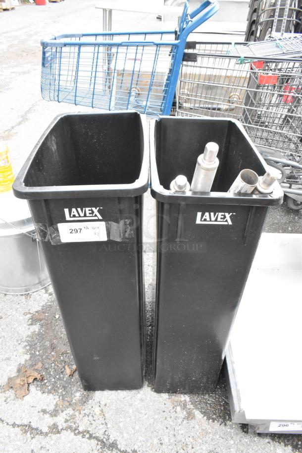 2 BRAND NEW SCRATCH AND DENT! Lavex Black Poly Slim Jim Trash Cans. 2 Times Your Bid! - Image 1 of 4