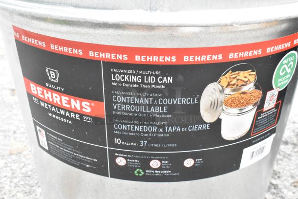 BRAND NEW SCRATCH AND DENT! Behrens 6110K 10 Gallon Galvanized Steel Trash Can with Locking Infinity Lid - Image 3 of 4
