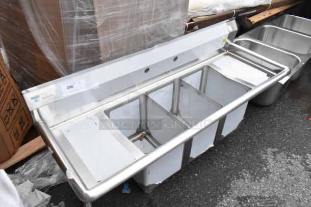 BRAND NEW SCRATCH AND DENT! Steelton 522CS31014LR Stainless Steel 3 Bay Sink w/ Dual Drain Boards. No Legs. - Image 2 of 9