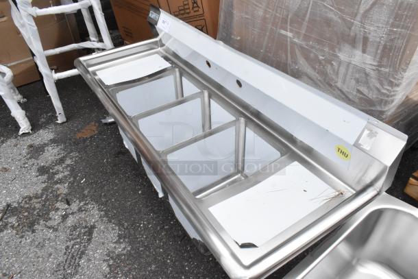 BRAND NEW SCRATCH AND DENT! Steelton 522CS31014LR Stainless Steel 3 Bay Sink w/ Dual Drain Boards. No Legs. - Image 3 of 9