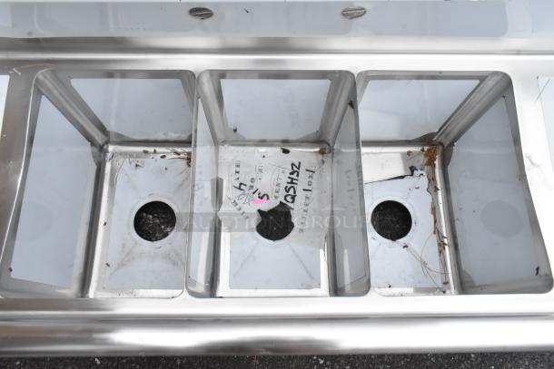 BRAND NEW SCRATCH AND DENT! Steelton 522CS31014LR Stainless Steel 3 Bay Sink w/ Dual Drain Boards. No Legs. - Image 8 of 9