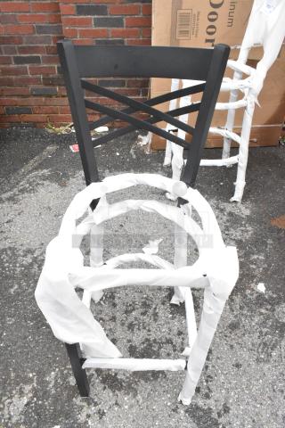 2 BRAND NEW SCRATCH AND DENT! Lancaster Table & Seating 164BCROSSFR Black Metal Cross Back Bar Height Chair Frame. 2 Times Your Bid!