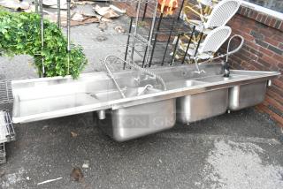 Advance Tabco 93-43-72-24L Stainless Steel 3 Bay Sink w/ Left Side Drain Board. No Legs.