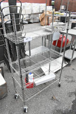 Chrome Finish 4 Tier Wire Shelving Unit on Commercial Casters. BUYER MUST DISMANTLE. PCI CANNOT DISMANTLE FOR SHIPPING. PLEASE CONSIDER FREIGHT CHARGES.