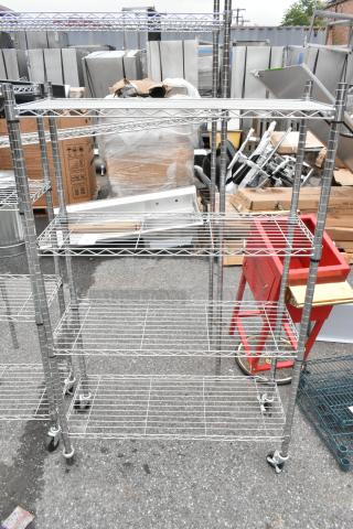 Chrome Finish 4 Tier Wire Shelving Unit on Commercial Casters. BUYER MUST DISMANTLE. PCI CANNOT DISMANTLE FOR SHIPPING. PLEASE CONSIDER FREIGHT CHARGES.