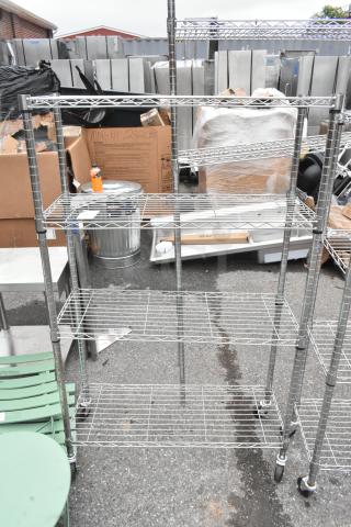 Chrome Finish 4 Tier Wire Shelving Unit on Commercial Casters. BUYER MUST DISMANTLE. PCI CANNOT DISMANTLE FOR SHIPPING. PLEASE CONSIDER FREIGHT CHARGES.