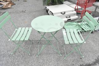 5 Green Metal Items Including Folding Table and 4 Folding Chair. 5 Times Your Bid!