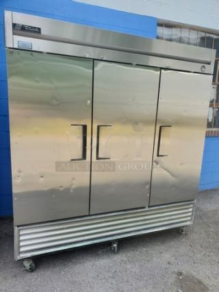 True T-72 T-Series Solid Door Reach-in Refrigerator, 3 Section. On Casters - Item #1188663