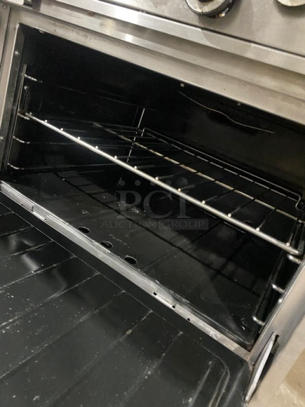 WOW! Garland Commercial Stainless Steel Natural Gas Powered 10-Burner Range/Double Oven Combo! With Back Splash & Overhead Salamander Shelf! With Wired Oven Rack! Model: H284 SN: 112RG089R! On Legs! - Image 8 of 11