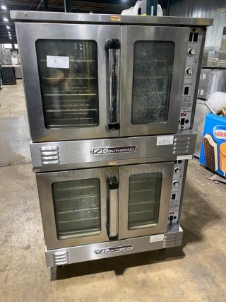 Southbend SL-Series Commercial Stainless Steel Natural Gas Powered Double Stacked Convection Oven! With Wired Oven Rack! Model: SLGS/22SC SN: 15E16175! On Casters! 2X Your Bid Makes One Unit!