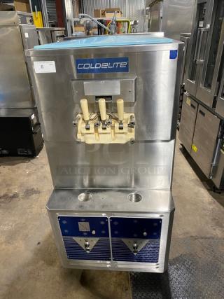 ColdElite Commercial Stainless Steel Electric Powered Dual Flavor & Twist Soft Serve Ice Cream/Frozen Yogurt Machine! Model: UF820-2 SN: 225881! 208V 3 Phase! On Casters!