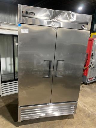 True Commercial 2 Door Reach In Freezer! All Stainless Steel! With Poly Coated Racks! Model T43F Serial 8538530! 115V 1Phase! On Casters!