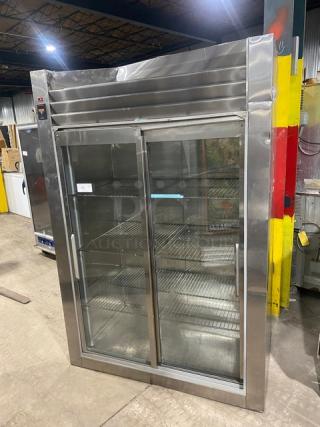 Traulsen Commercial Reach In Refrigerator Merchandiser! With 2 Sliding View Through Doors! With Racks! All Stainless Steel! Model RHT232NUTFSL Serial T62485H07! 115V 1Phase!
