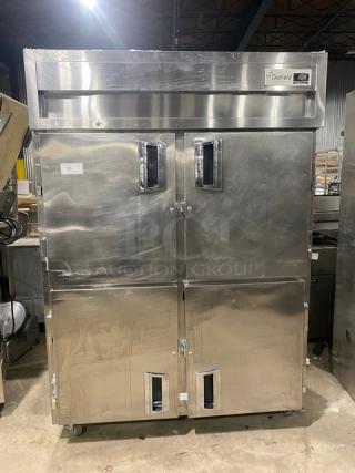 Delfield Commercial Reach In Refrigerator! With 4 Half Doors! All Stainless Steel! With Racks! Model SSR2SH Serial 1503152000625! 115V 1Phase! On Casters!
