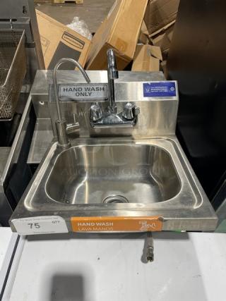 L & J Commercial Stainless Steel Wall-Mount Single Well Hand Washing Sink! With Goose Neck Faucet & Soap Dispenser! With Drain Basket! - Item #1187528
