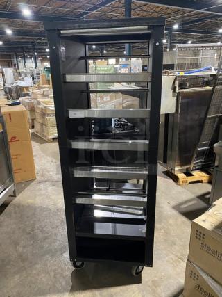 Vulcan Commercial Black Powder Coated Open Lighted 5-Tier Donut/Bagel Bakery Merchandiser Display Showcase! With Stainless Steel Interior! Model: 1015021! 120V! On Casters! - Item #1187563