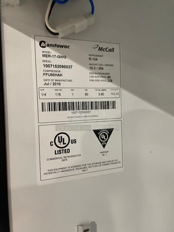 Manitowoc/McCall Commercial Single Door Reach In Refrigerator Merchandiser! With View Through Door! With Poly Coated Rack! Model MER17GWG Serial 1007152090037! 115V 1Phase! - Image 6 of 9
