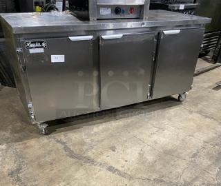 Leader Commercial 3 Door Refrigerated Work/Prep Table! With Poly Coated Racks! All Stainless Steel! Model ESLB72S/C Serial NO05S1519! 115V! On Casters! - Item #1187135