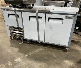 LATE MODEL! 2023 Cooltech Commercial Under The Counter/Worktop 3 Door Freezer! With Custom Cut Marble Top/Work Top! Model CTR72LBF Serial 1216231! 120V 1 Phase! On Casters! Working When Removed! - Item #1187318