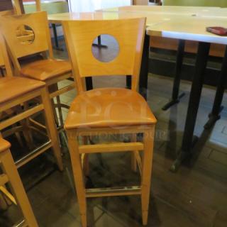 Wooden Bar Height Chair With A Cushioned Seat And Footrest. 2XBID