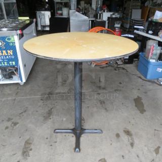 One Light Oak Laminate Tabletop On A Bar Height Pedestal Base. 36X36X41