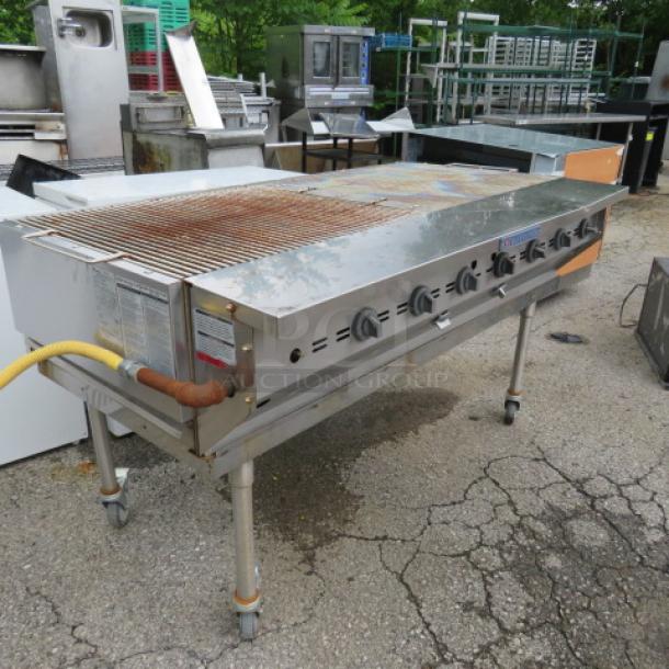One Bakers Pride Ultimate Outdoor LP Gas Charbroiler On A Stainless Steel Stand On Casters. Model# CBBQ-60S. 68X34X36. - Image 3 of 4