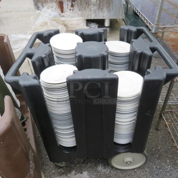 One Cambro Portable Plate Cart On Casters Filled With Assorted Plates. - Image 1 of 1