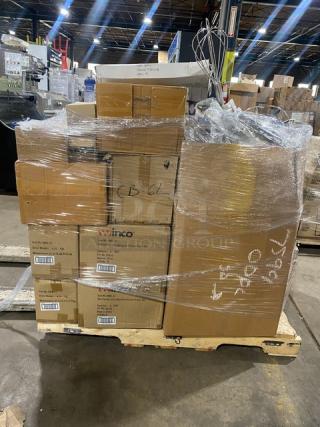 BRAND NEW! MIXED PALLET! Winco Commercial Tan 22 Oz. Round Rimless Melamine Bowl! 2-Dozen Per Case! Model: MMB-22! With Winco Commercial Red Insulated Pizza/Fast Food Delivery Bags! Model: BGDV-22! With Winco Commercial Wooden 12
