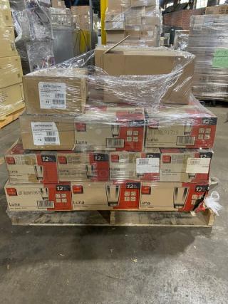 BRAND NEW! MIXED PALLET! Steelite International Commercial Clear 3-1/2 Oz. Port Glass! 24 Per Case! Model: 4800R208! With Steelite International Commercial Ink Crackle Grey Style 8-1/2" Round Coupe Bowl! 12 Per Case! Model: 17610570! With Bormioli Rocco Luna Series Commercial Clear 11-1/2 Oz. Tumbler! 12 Per Case! With Bormioli Rocco Luna Series Commercial Clear 15 Oz. Tumbler! 12 Per Case! 46X Your Bid!