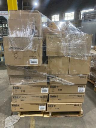BRAND NEW! MIXED PALLET! Arcoroc Excalibur Series Commercial Clear 11.5 Oz. Glass Banquet Goblet! 3-Dozen Per Case! Model: 71078! With Arcoroc Commercial Clear 16 Oz. Belgium Beer Glass! 24 Per Case! Model: FL338! With Arcoroc Excalibur Series Commercial Clear 12 Oz. Brandy Glass! 24 Per Case! Model: 71079! With Arcoroc Willi Becher Series Commercial Clear 21-1/2 Oz. Tumbler Glass! 12 Per Case! Model: C3522A! With Arcoroc Artic Series Commercial Clear 8-1/2 Oz. Old Fashioned Glass! 4-Dozen Per Case! Model: D6316! & MORE! 47X Your Bid!